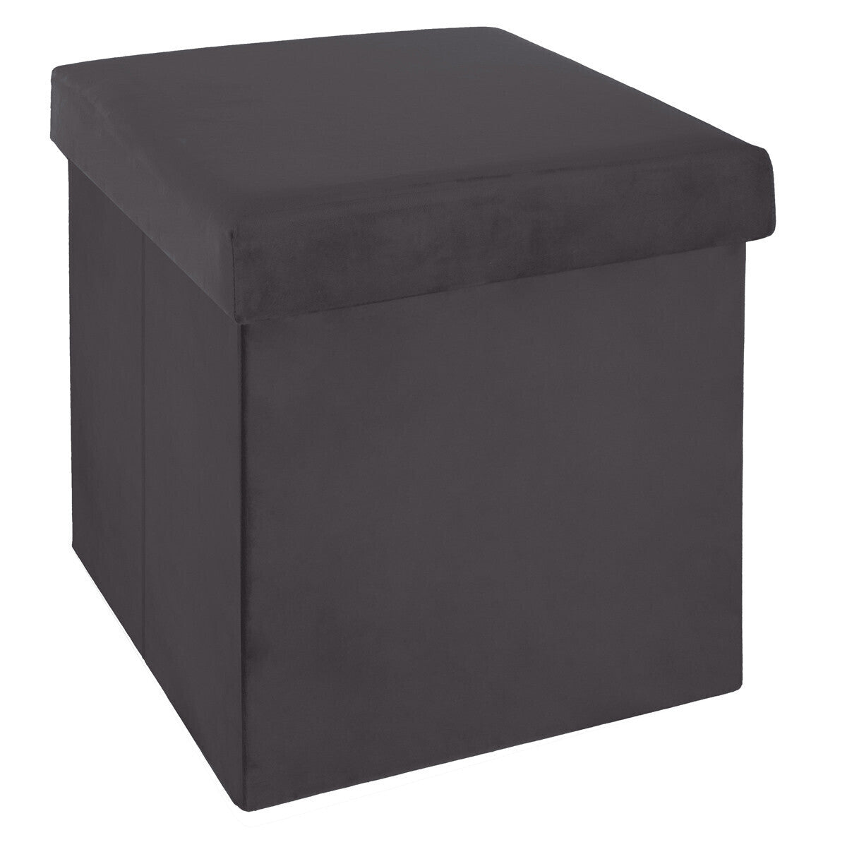 Atmosphera Poef Tess velvet 38x38cm - Opvouwbaar - Donkergrijs