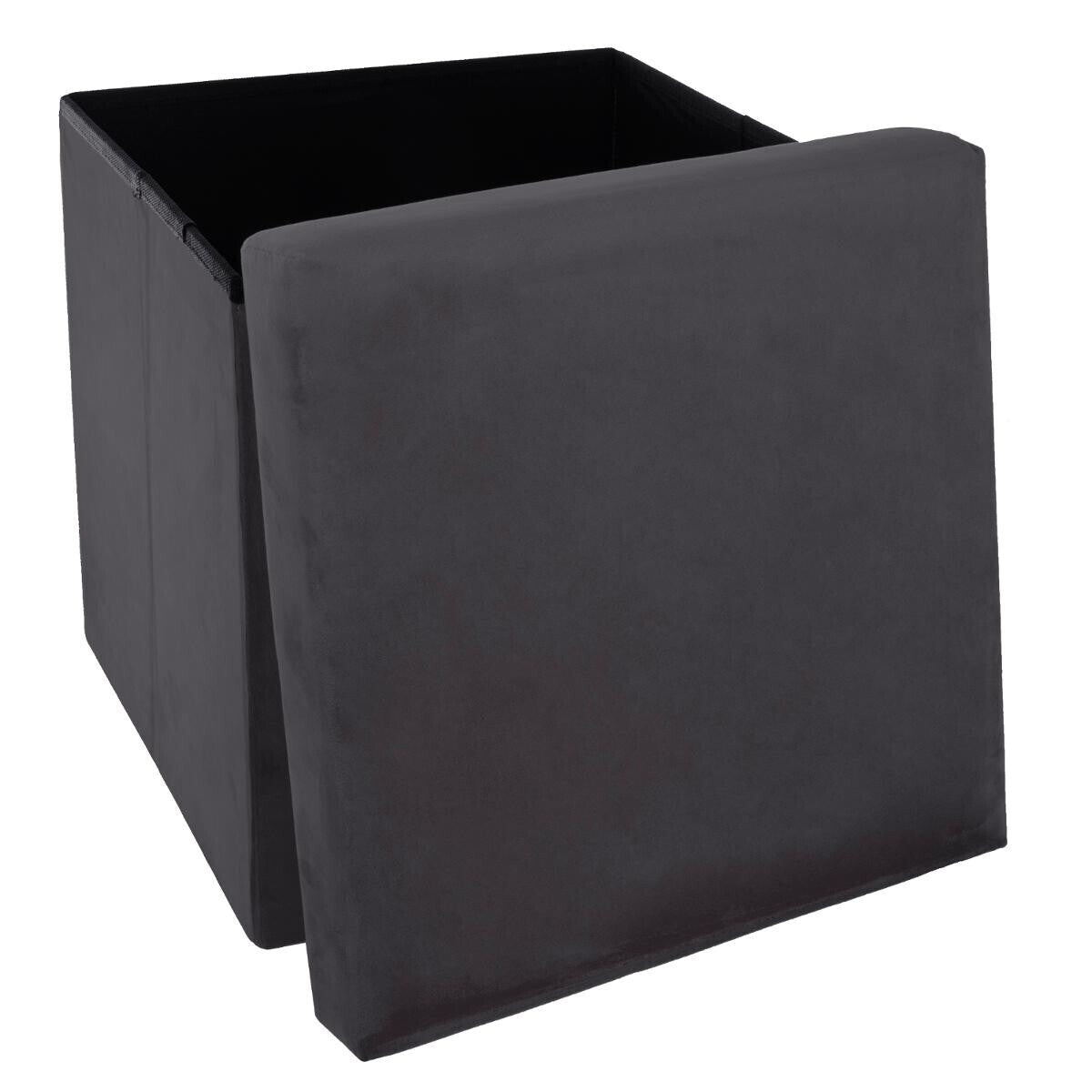 Atmosphera Poef Tess velvet 38x38cm - Opvouwbaar - Donkergrijs