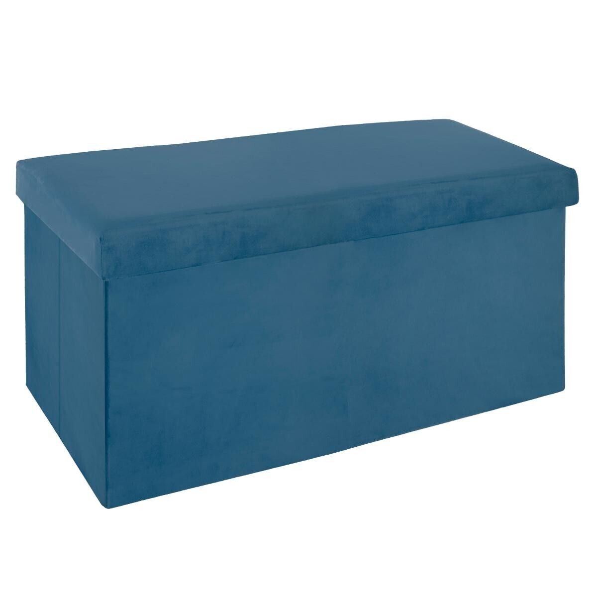 Atmosphera Pouf Tess velours 76x38cm - Pliable - Bleu foncé
