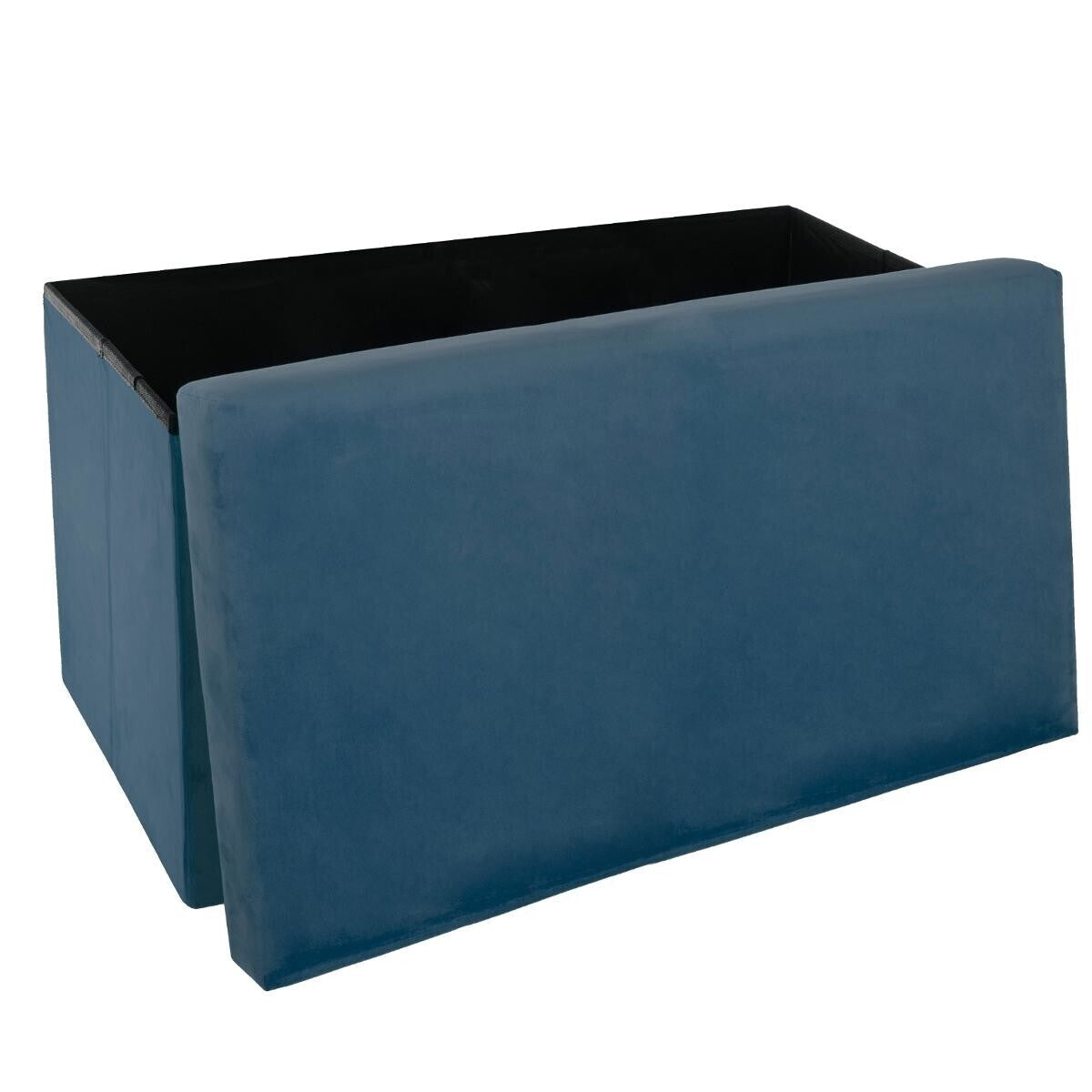 Atmosphera Pouf Tess velours 76x38cm - Pliable - Bleu foncé
