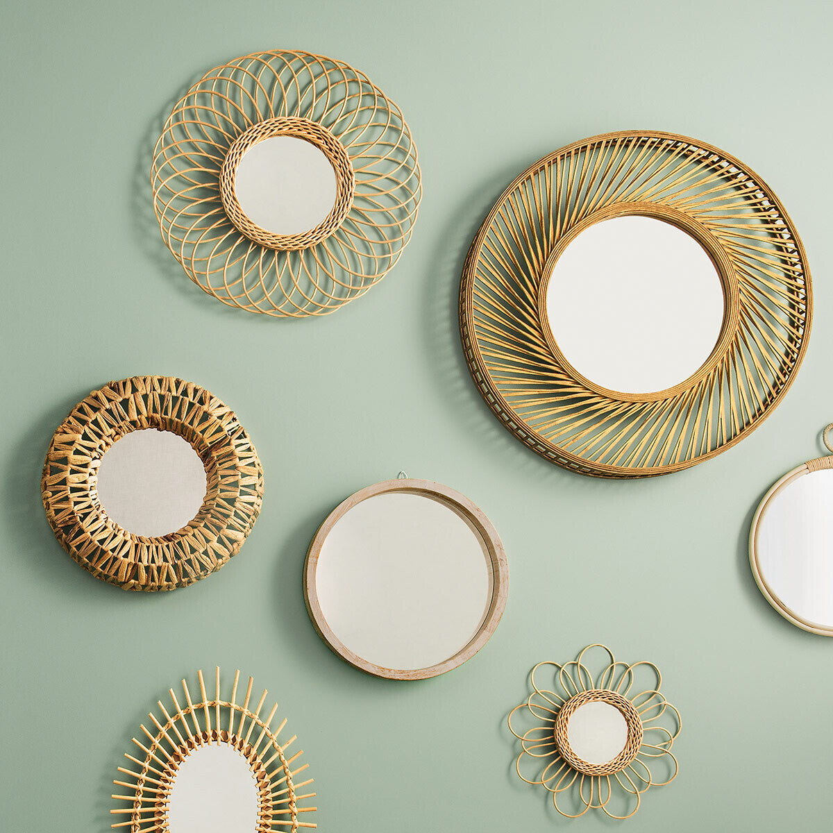 Miroir rond | 56 cm de diamètre | Rotin | Miroir mural | décoration murale