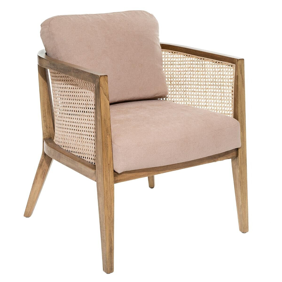 BEAU Mazio rotan/stoffen armstoel - L62xD69xH78cm - Zachtroze