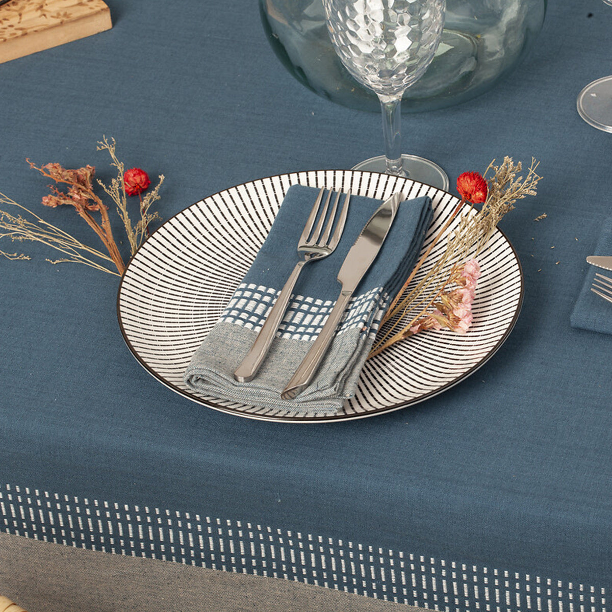 Atmosphera Servetten Dolly 40x40cm - Set van 2 stuks - Katoen - BeigeBlauw