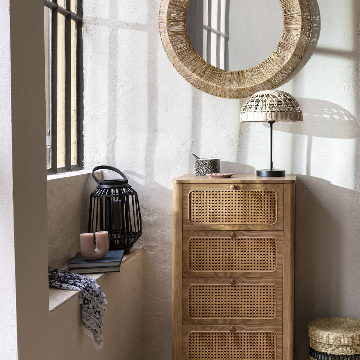 BEAU Ashley essen/rotan 4L ladekast - L55xD38xH103cm - Bruin