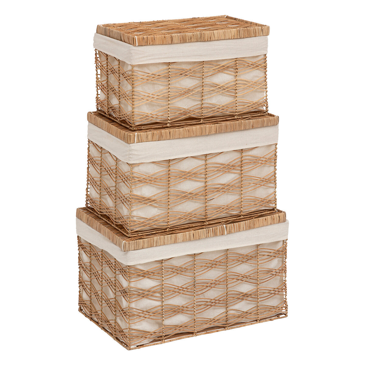Atmosphera Rosy Stro manden set van 3 stuks - 59x37x40cm - Rotan