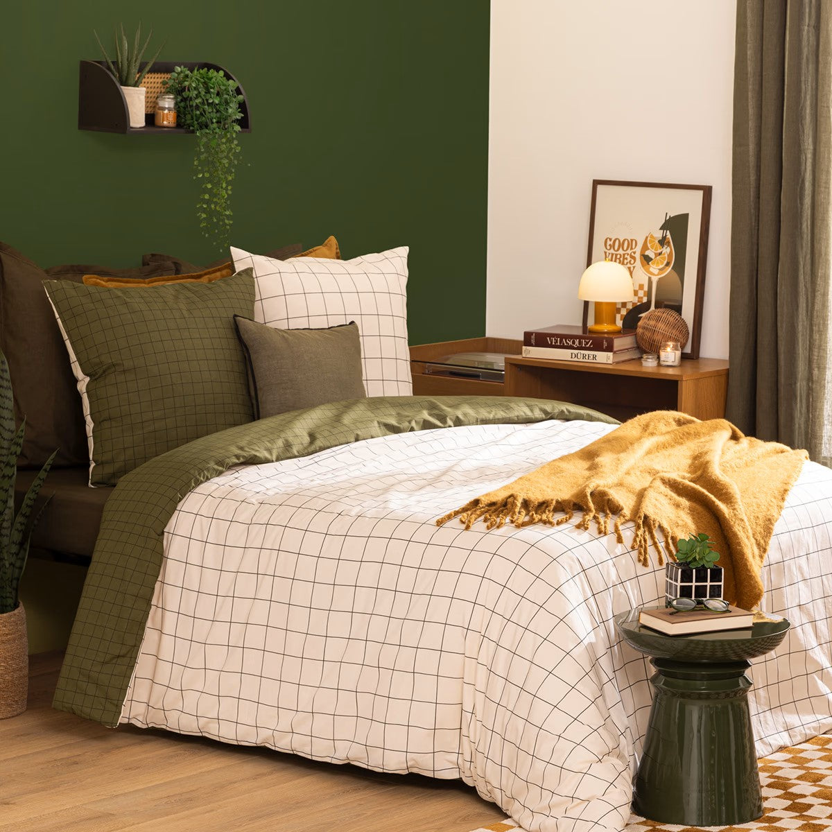 Atmosphera Dekbedovertrek set met 2 kussenslopen 240x220cm - Wit/Groen