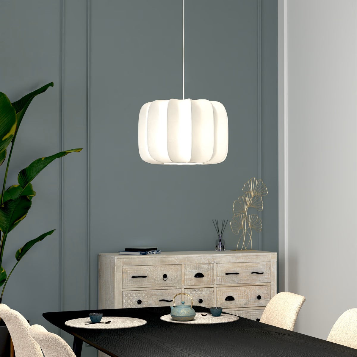 Atmosphera Hanglamp Tobie - Ø37xH24cm - Wit