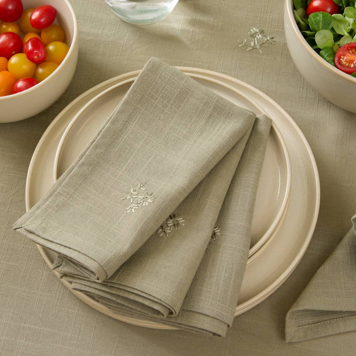 Atmosphera Katoenen Joy Servetten - 4 stuks - Stoffen servetten - 40x40cm - Khakigroen