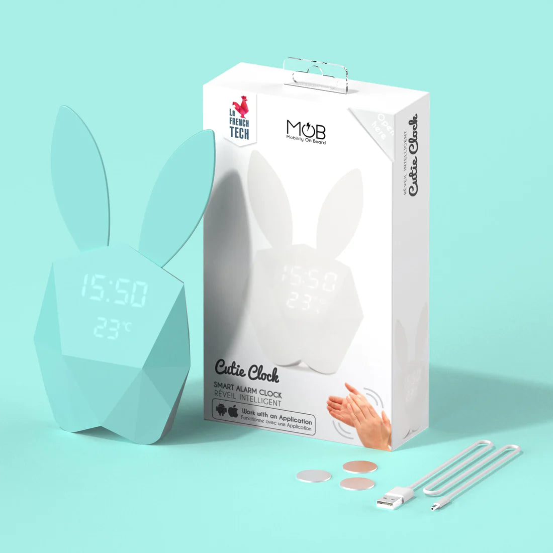 MOB Cutie Clock / Clock Connect - Rabbit Clock - Turquoise