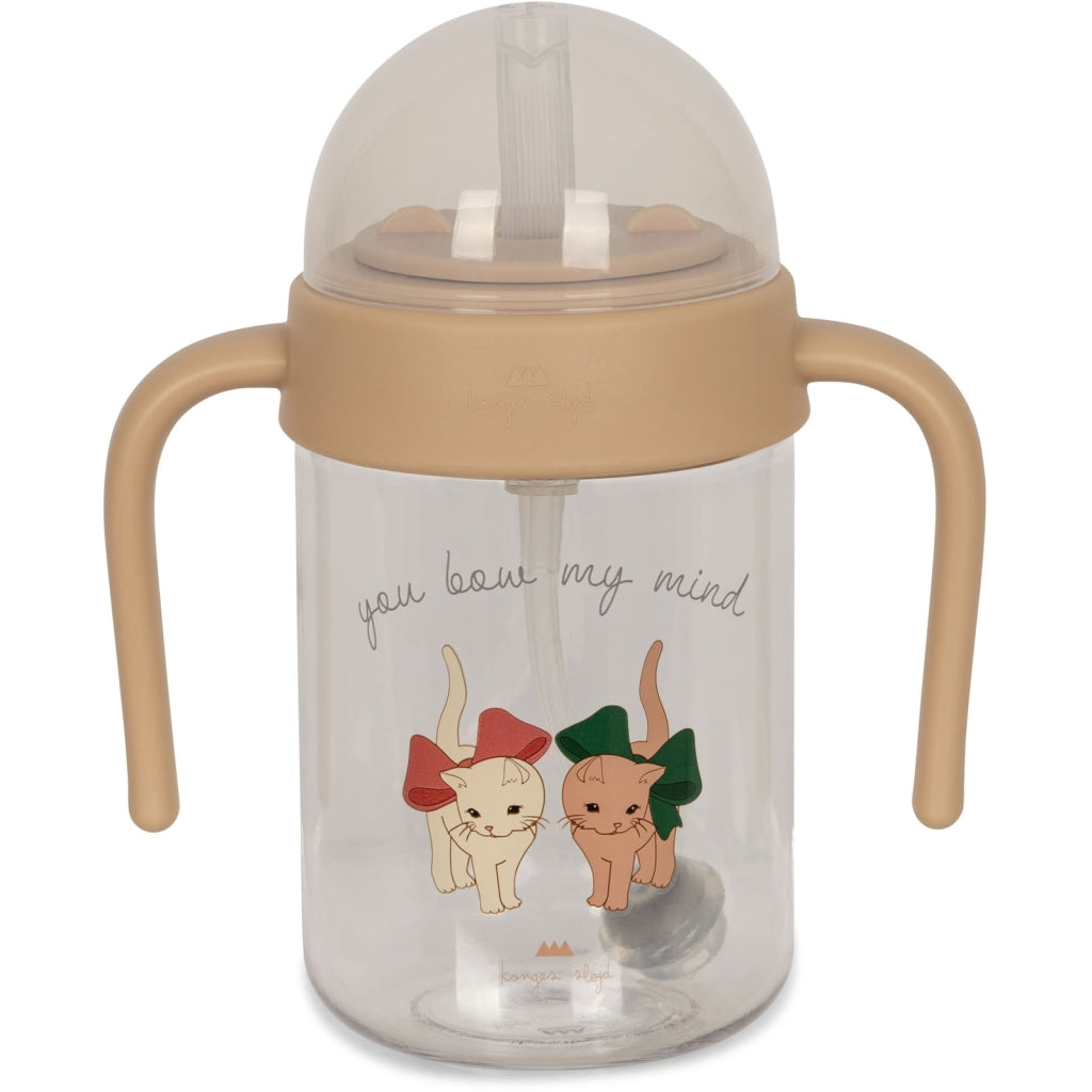 Konges Sløjd Drinkbeker baby met rietje - Handvat - 330 ml - Bow kitty