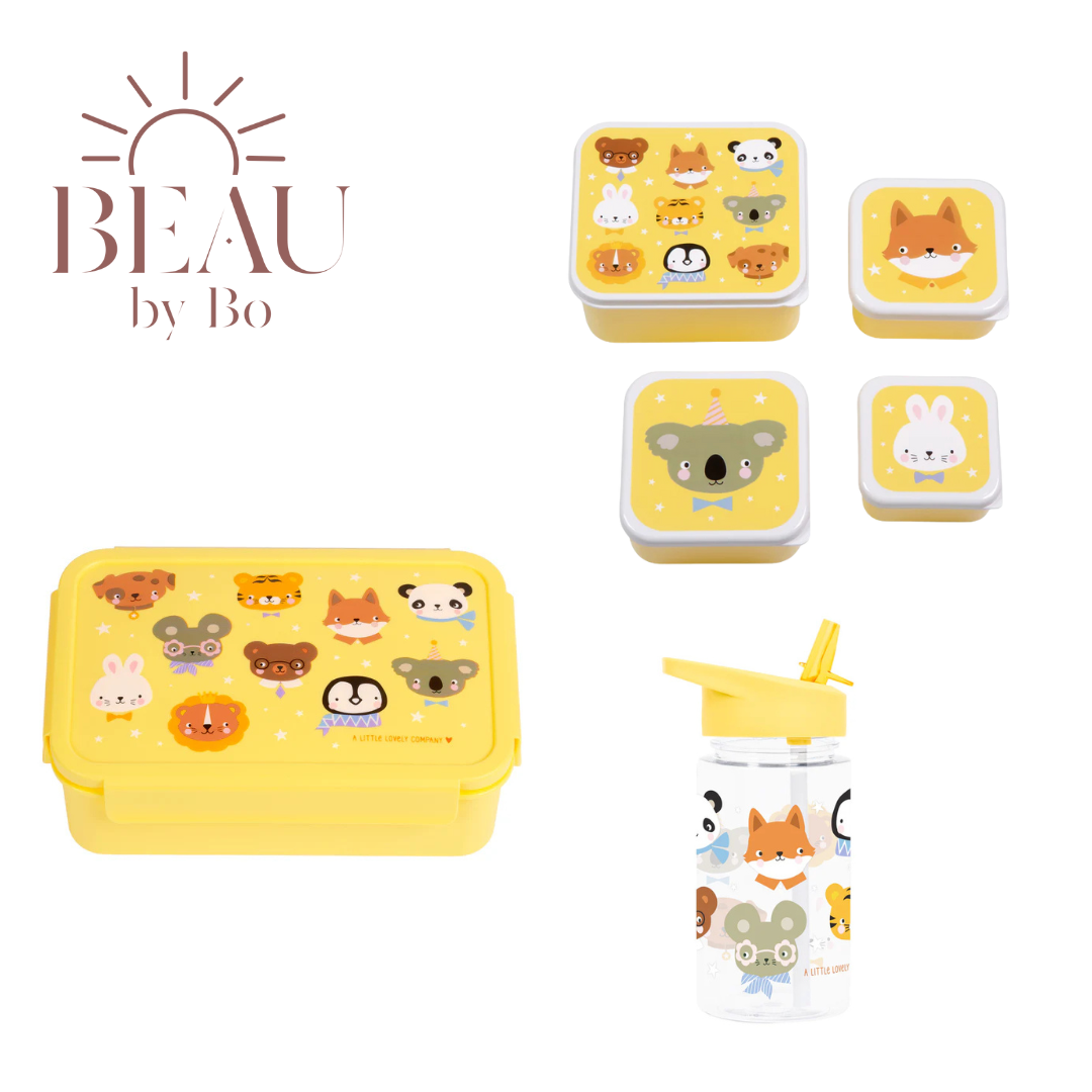 Bundel A Little Lovely Company Back to school set - Drinkfles/4 Snackdozen/Bentobox - Dierenvriendjes