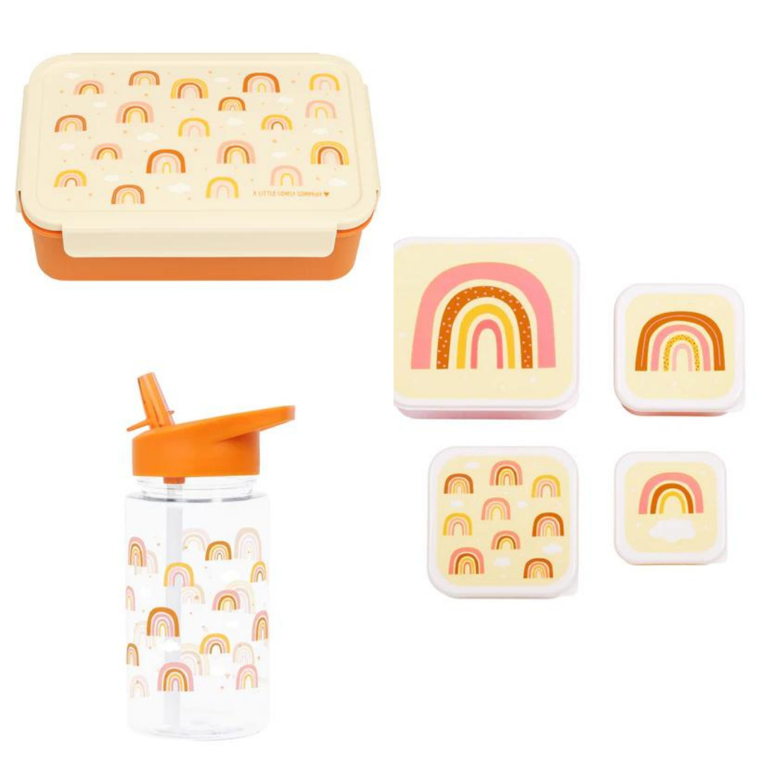 Beau von Bo Ein kleiner schöner Unternehmen zurück in die Schule - Trinkflasche/4 Snackkisten/Bentobox - Regenbogen