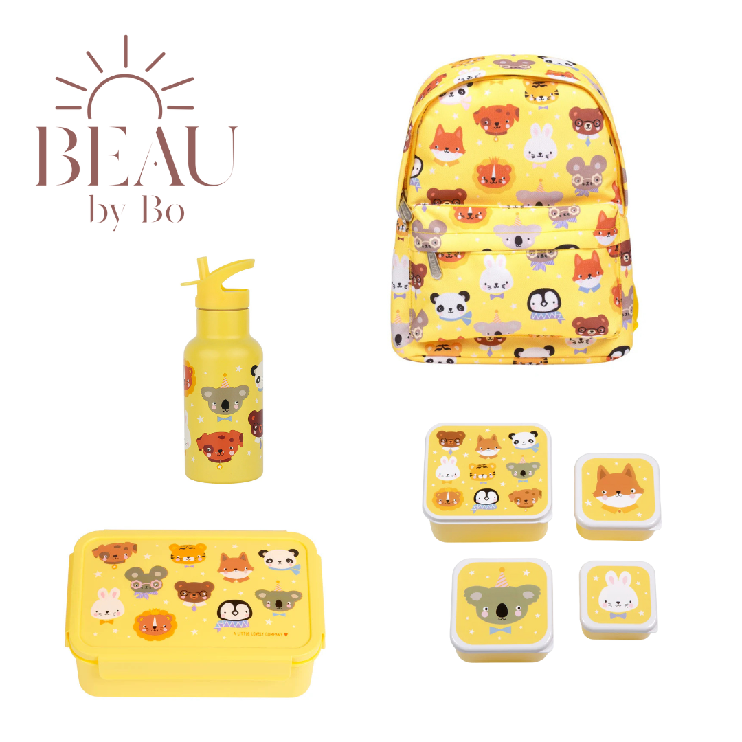 Bundel A Little Lovely Company Back to school set - Rugzak/Drinkfles RVS/4 Snackdozen/Bentobox - Dierenvriendjes