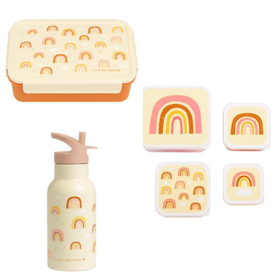 Beau von Bo Ein kleiner schöner Unternehmen zurück in die Schule - Trinkflasche Edelstahl/4 Snackkisten/Bentobox - Regenbogen