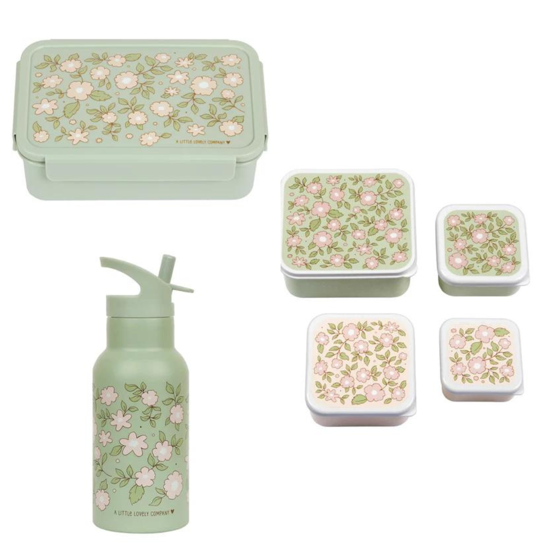 Beau von Bo Eine kleine schöne Firma Back to School Set - Trinkflasche Edelstahl/4 Snackboxen/Bentobox - Blossom Saliegroen