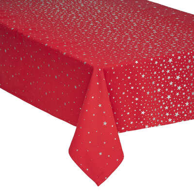 Nappe DELUXE Noël coton - Rouge avec étoiles dorées ou argentées - 140 x 240 cm - Coton - Nappe de Noël