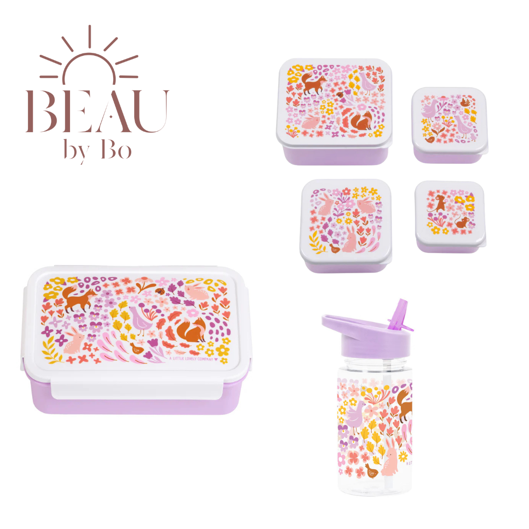 Bundel A Little Lovely Company Back to school set - Drinkfles/4 Snackdozen/Bentobox - Bloementuin