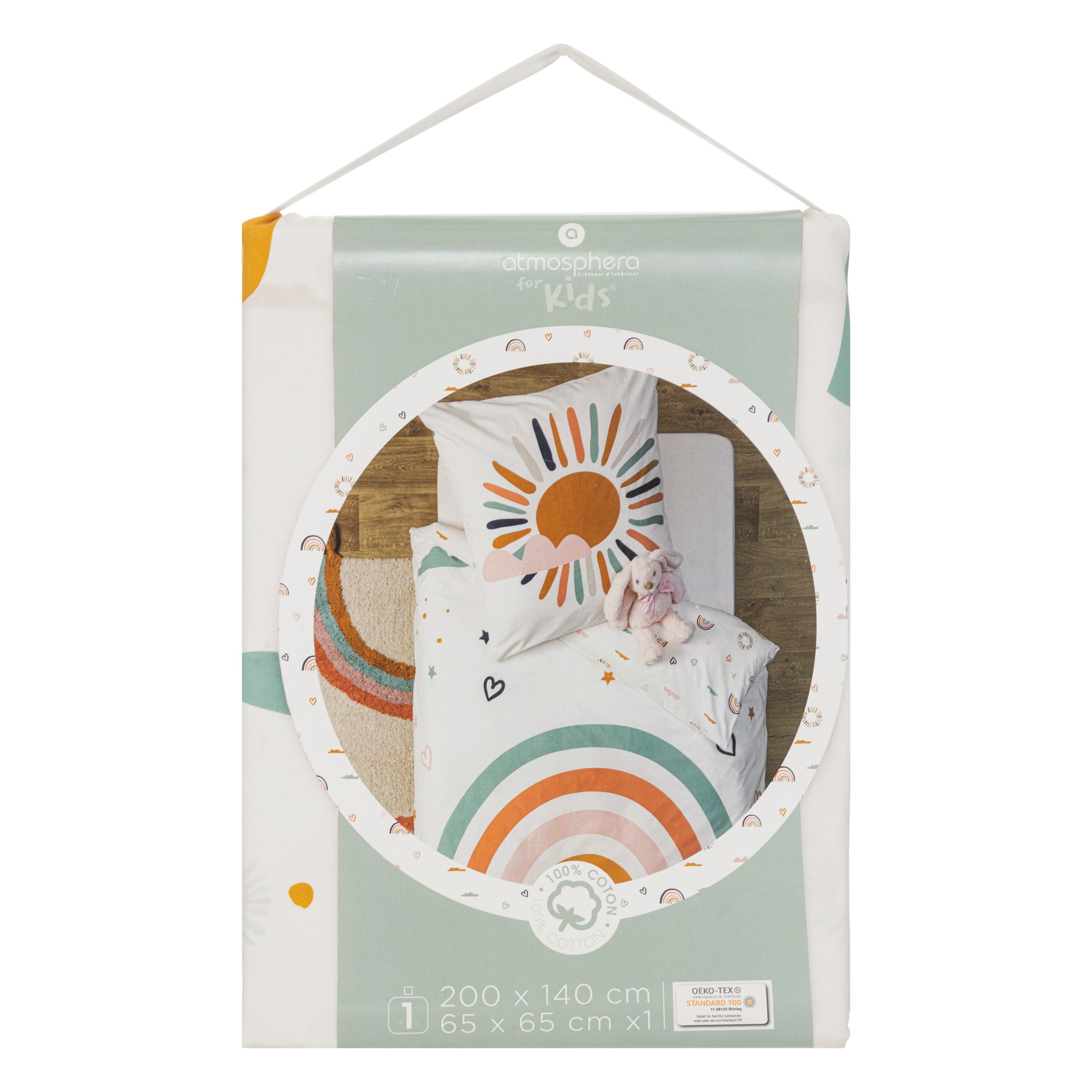 Atmosphera Kids Parure de couette et 1 taie d'oreiller 140x200cm/65x65cm Arc-en-ciel