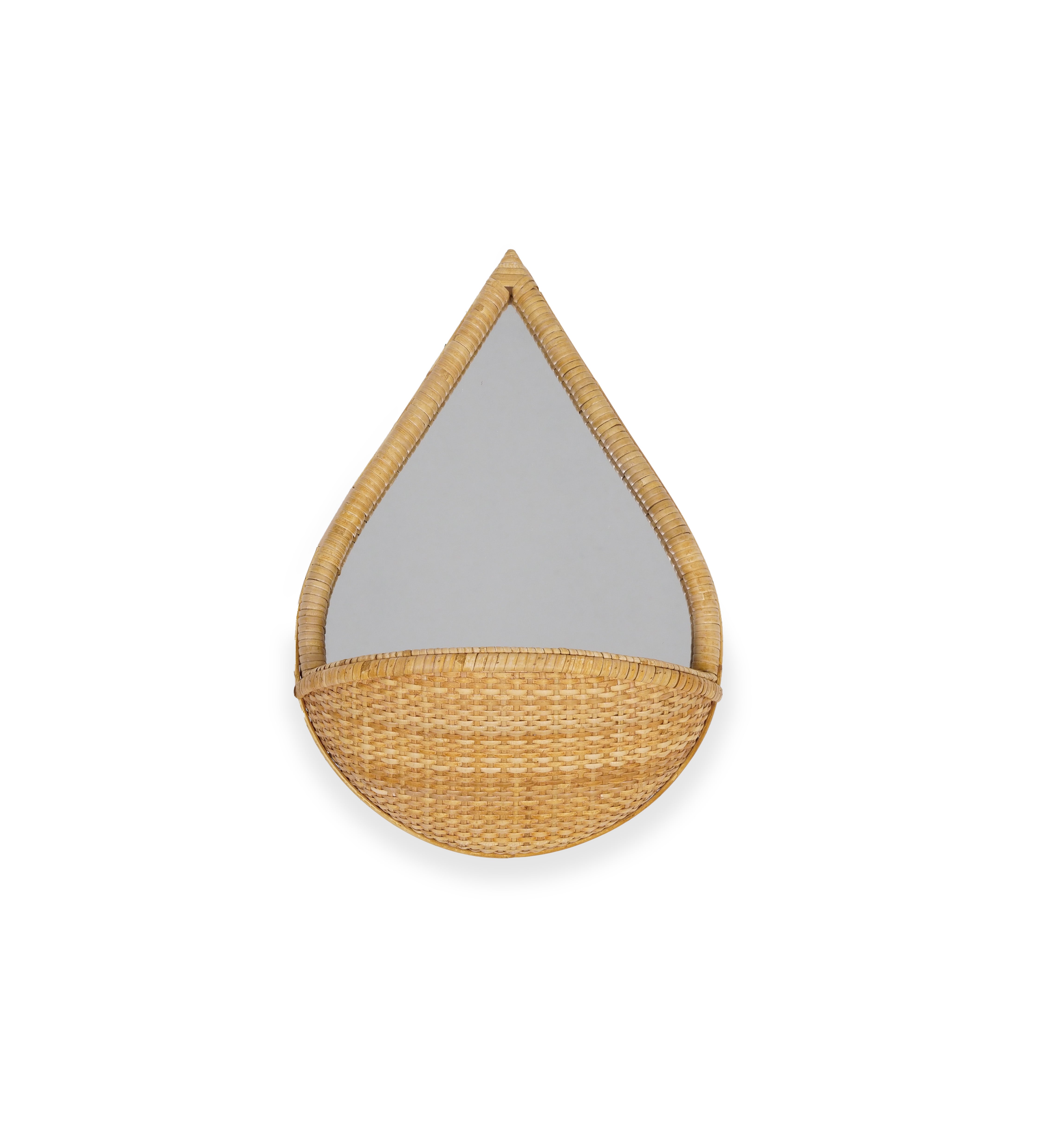 KidsDepot Étagère murale avec miroir et porte-manteau - Rotin - D40x10cm