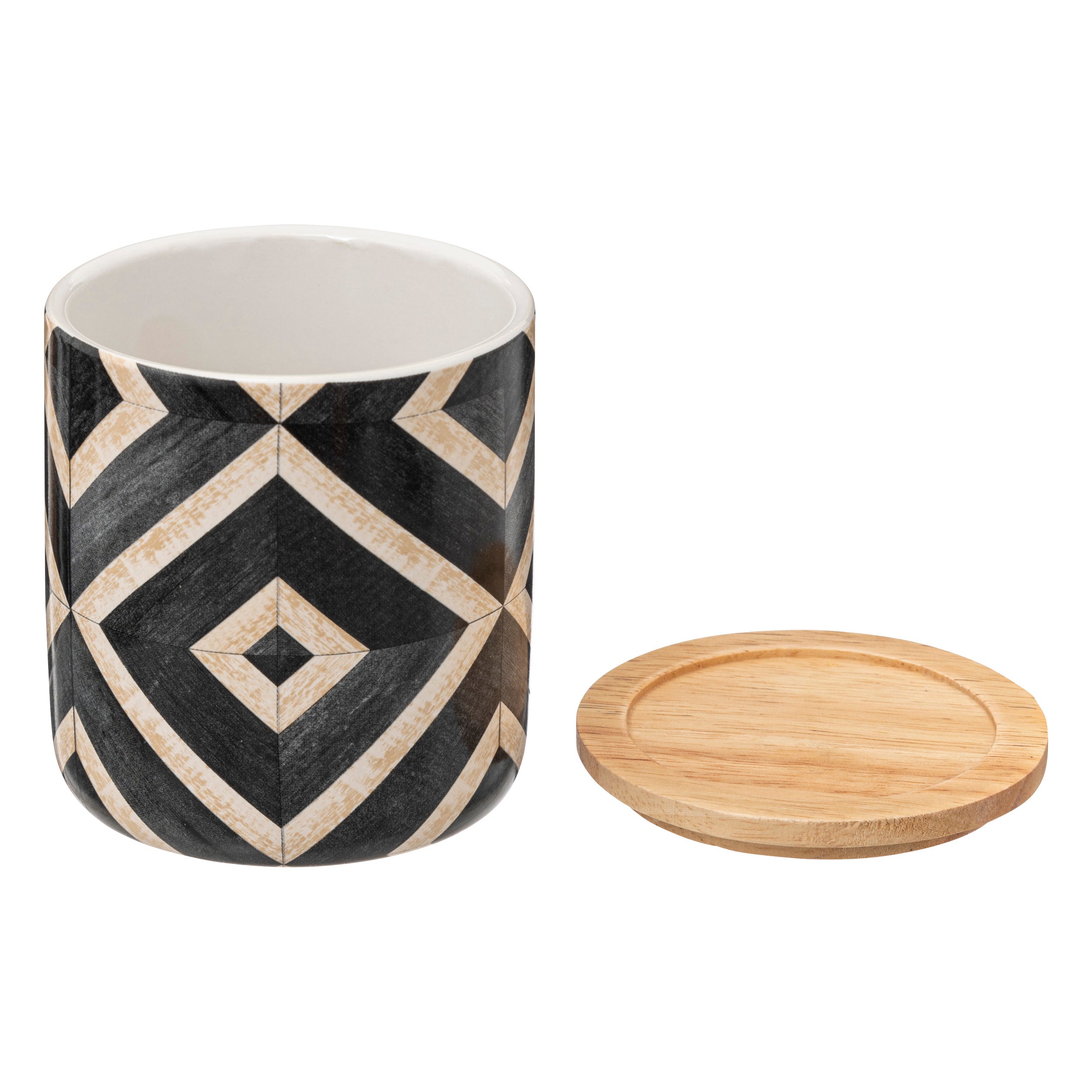 5Five Hapache Cotton dispenser with wooden lid Ø10xH11cm - Black multi
