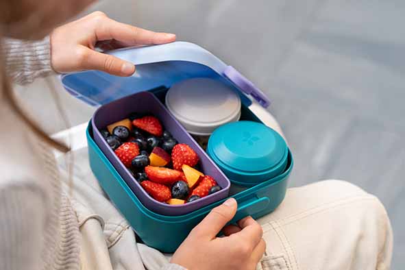 Cosy & Trendy Back to school Lagoon Sky Bentobox met 2 Snackdoosjes - 17x17x8cm - Blauw