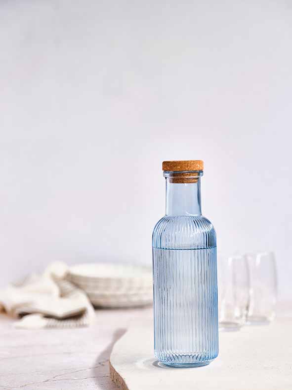 Cosy & Trendy Fles met kurk - 1L - Ø9xH28cm - Blauw