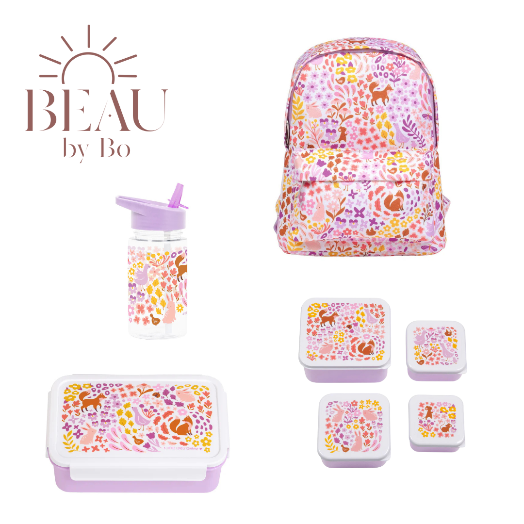Bundel A Little Lovely Company Back to school set - Rugzak/Drinkfles/4 Snackdozen/Bentobox - Bloementuin