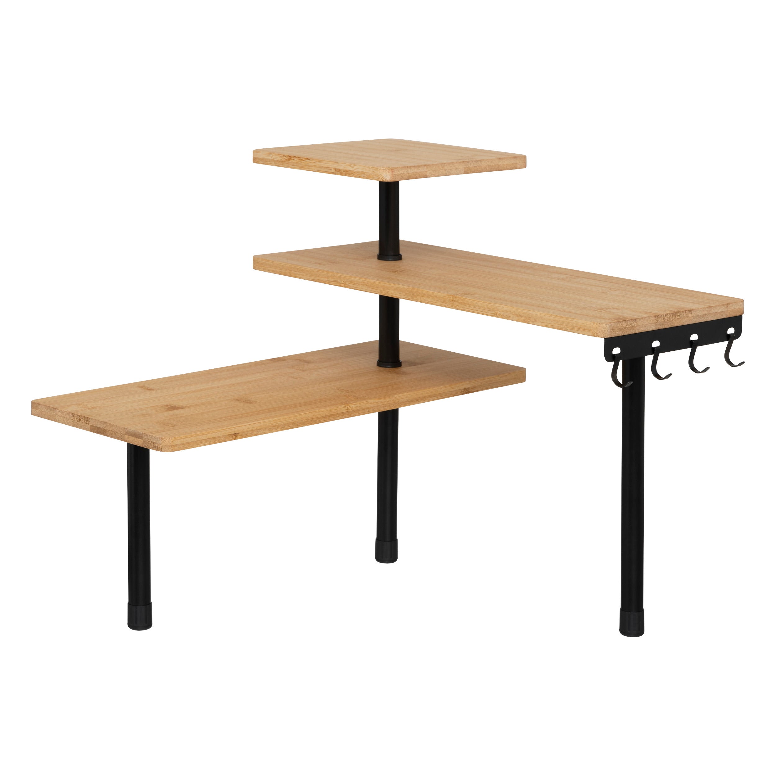 5Five Hoekplank bamboe - 3 niveau's - 4 s-haken - 43x43x38cm - Zwart/Beige