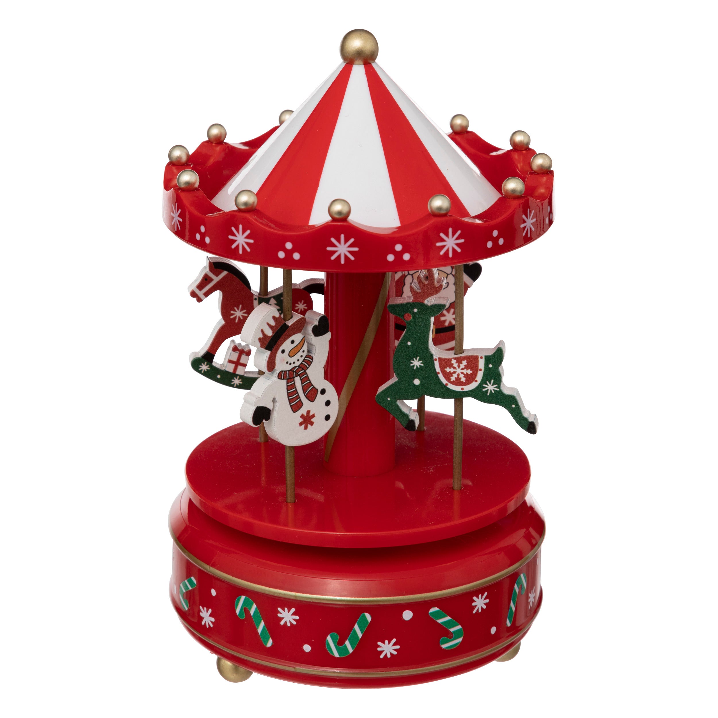 Fééric Lights and Christmas Muzikale carrousel met kerstman en sneeuwpop - Ø11xH18cm - Rood