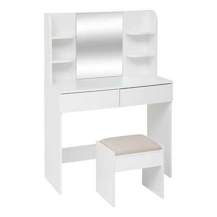 5Five Schminktisch mit Spiegel und Hocker – 90 x 40 x 125 cm – Weiß