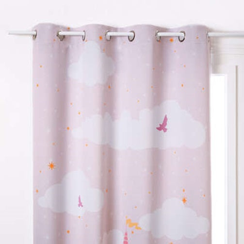 Atmosphera Kids Rideau Occultant Château 135x260cm - Rose avec nuages ​​blancs