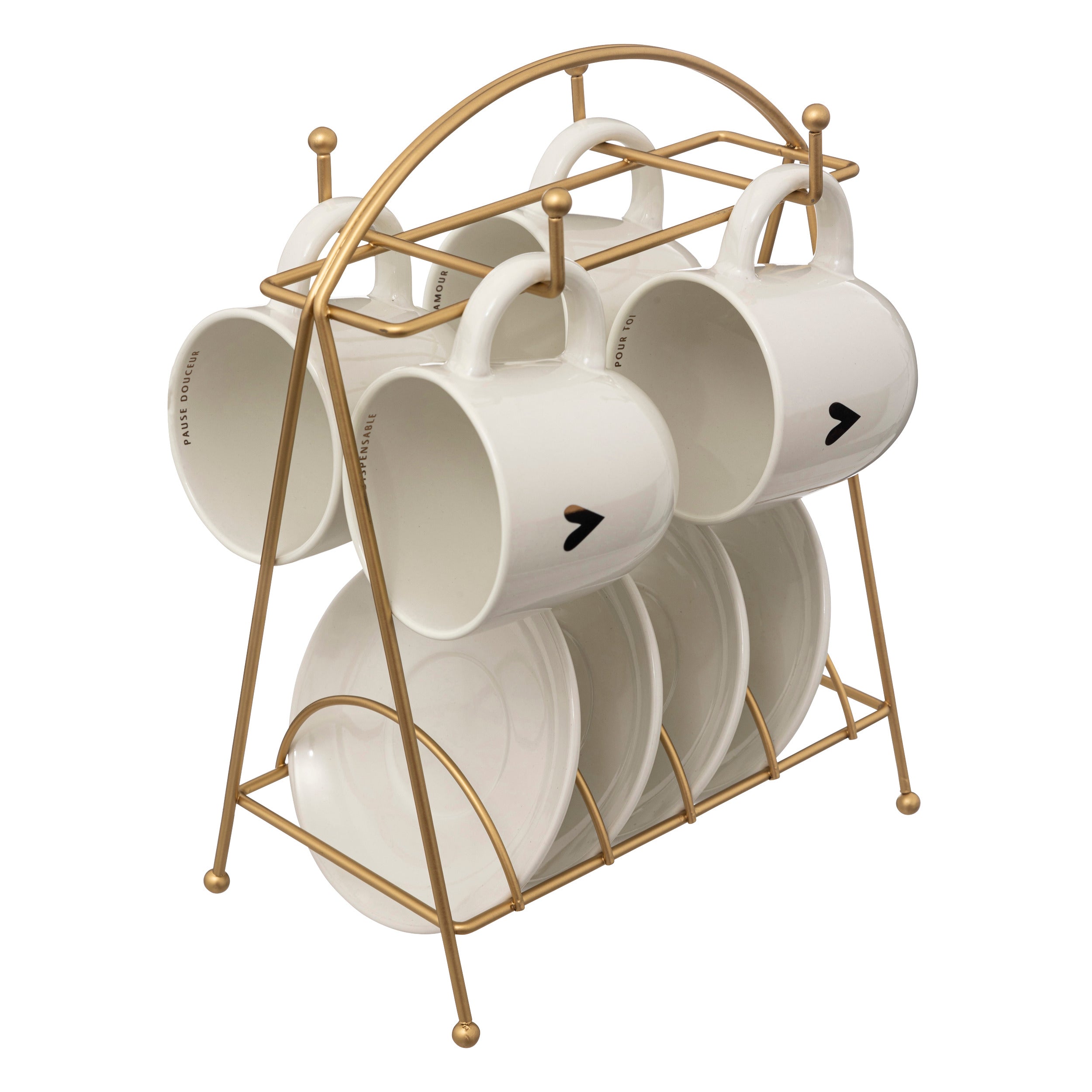 Secret de Gourmet Rekje met 4 kopjes + ondertassen - 17cl - The Floral Collection - Wit