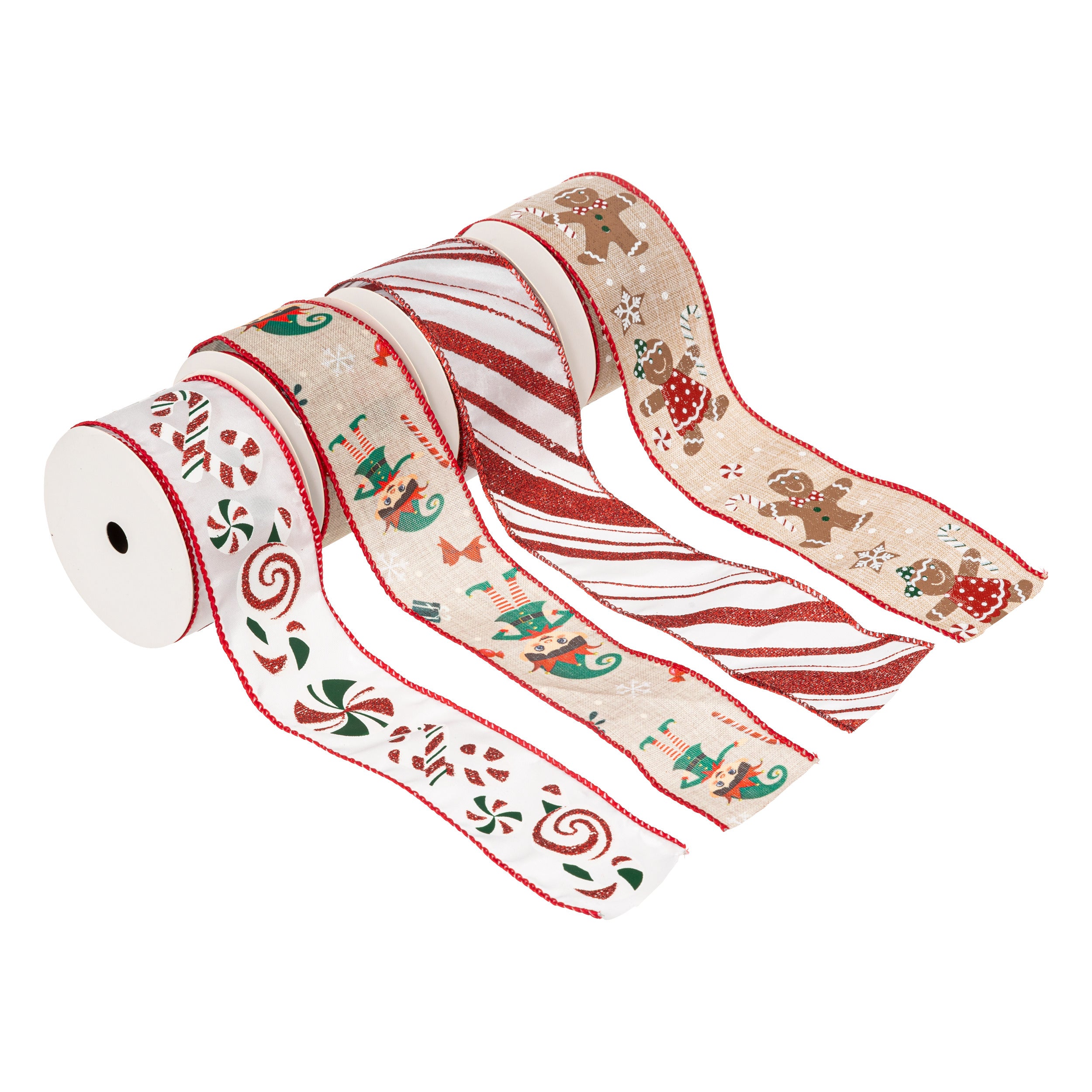 Fééric Lights and Christmas Christmas Ribbon - Set von 4 Stück - Weihnachtsband - Geschenkdekoration - 5mmx3m - Multi