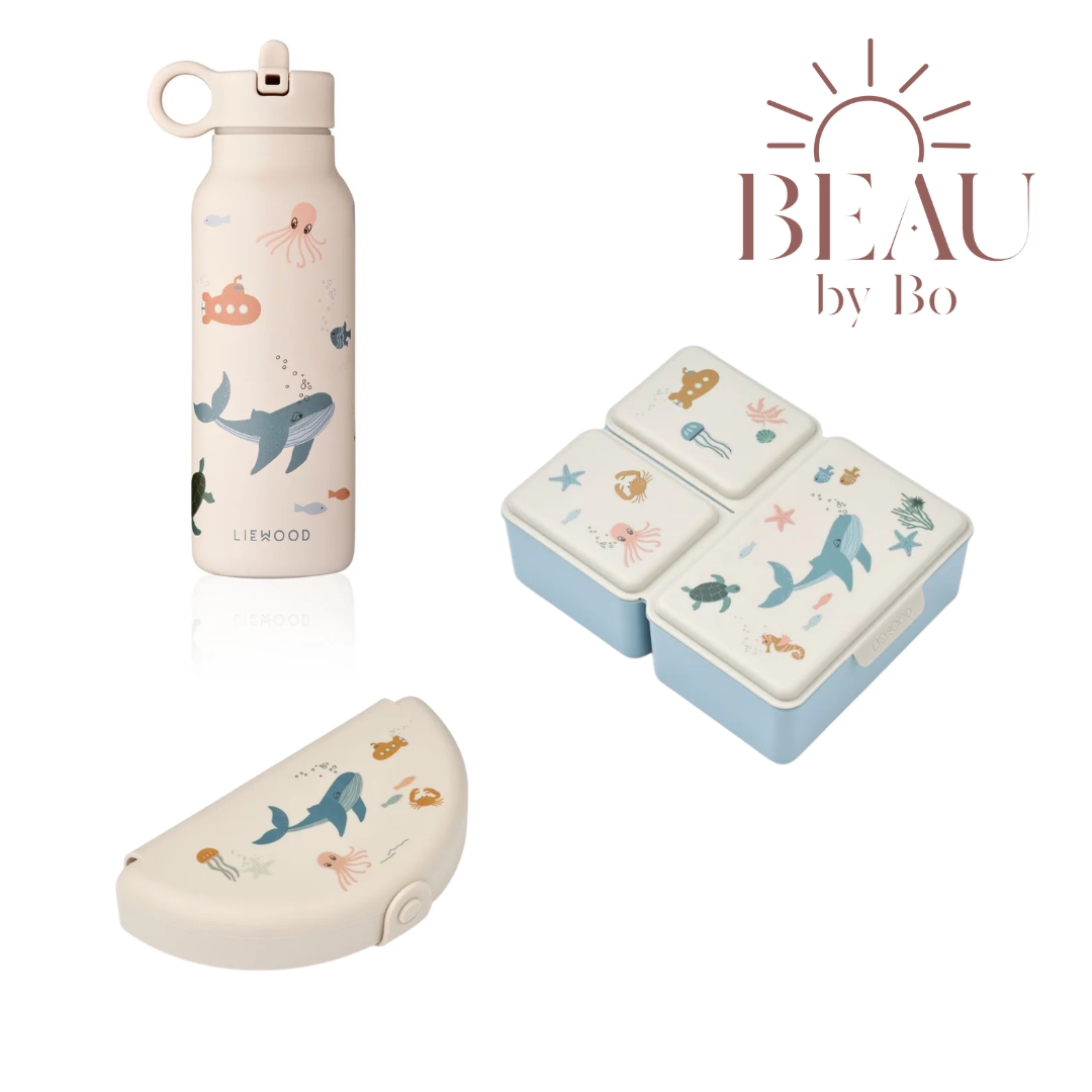 Bundel Liewood Back to School set - Lunchbox + Snackdoos + Drinkfles - Sea Creature/Sandy