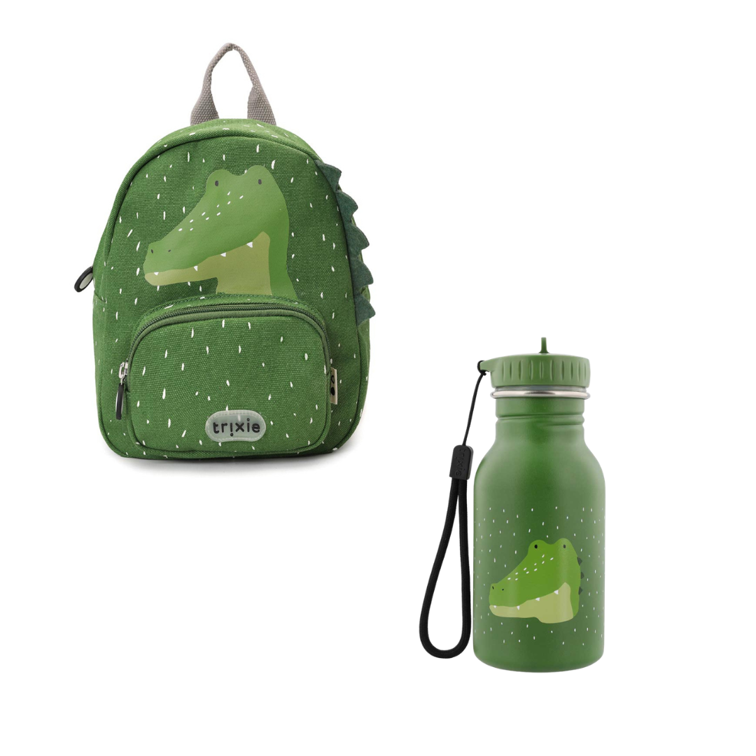 Bundel Trixie Back to School set - Rugzak/Drinkfles 350ml - Mr. Alligator