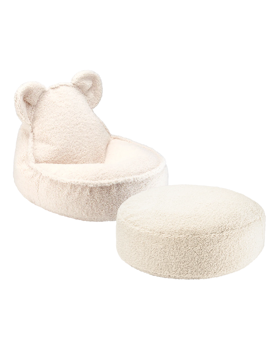 Wigiwama Teddy Bear Beanbag Chair/Zitzak met Ottoman - Cream White