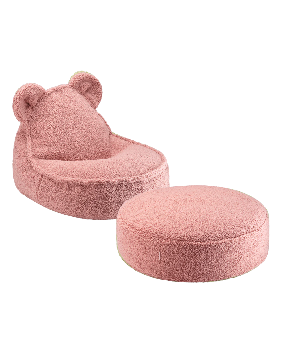 Wigiwama Teddy Bear Beanbag Chair/Zitzak met Ottoman - Guava
