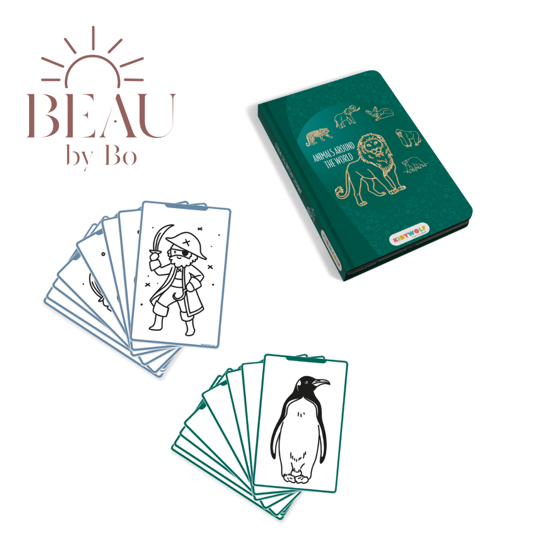 BEAU by Bo Kidywolf Kidydraw Mini Tekenboek met LCD-scherm Dieren over de wereld + Refill Dieren & Oceanen en Piraten