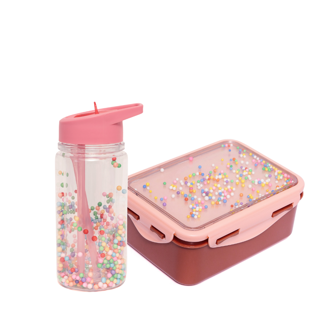 BEAU by Bo Petit Monkey Back to School set - Bentobox + Drinkfles Popsicles - Desert Rose/Peony Pink