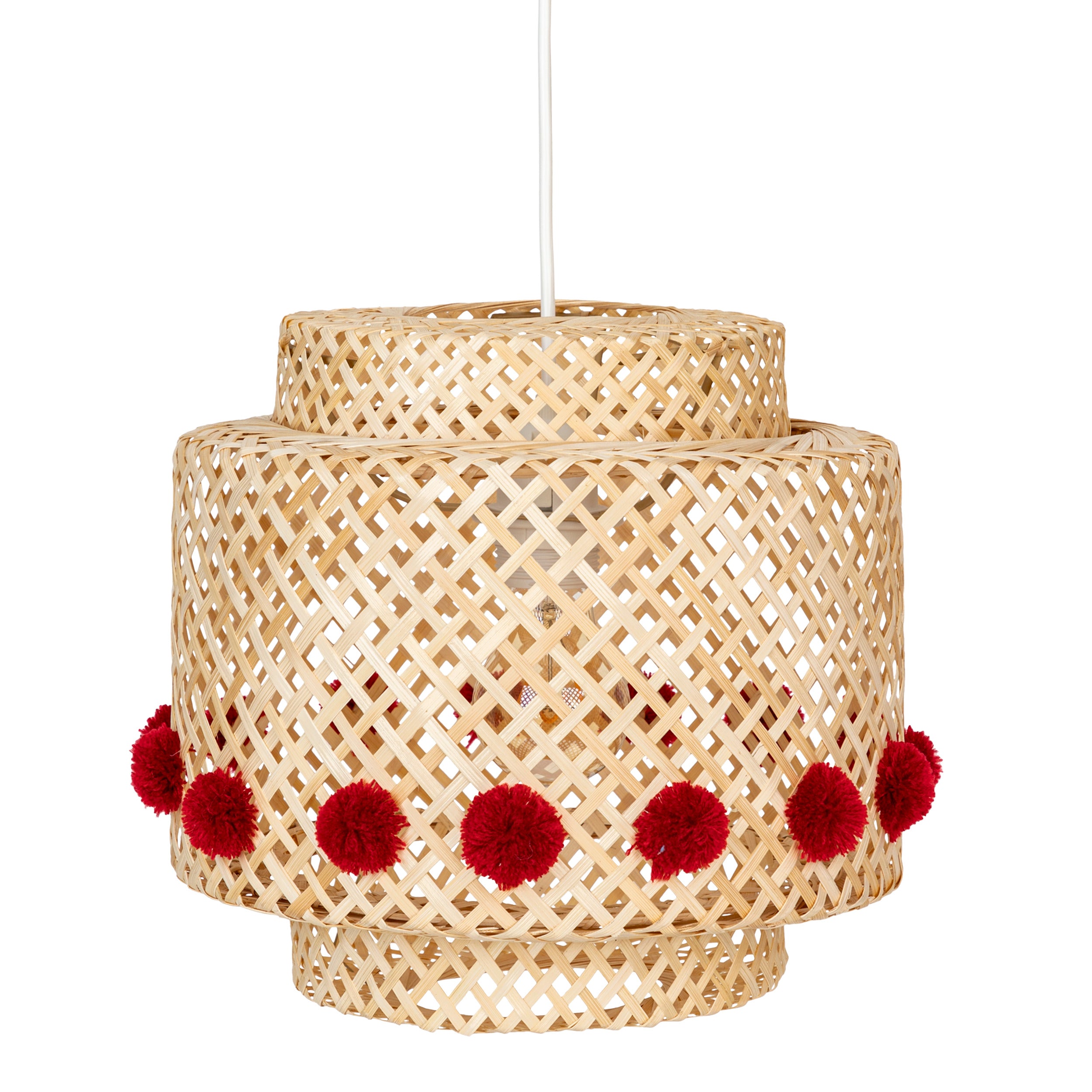 Atmosphera Kids kinderlamp/Hanglamp bamboe met pompons - Ø30xH28cm - Beige