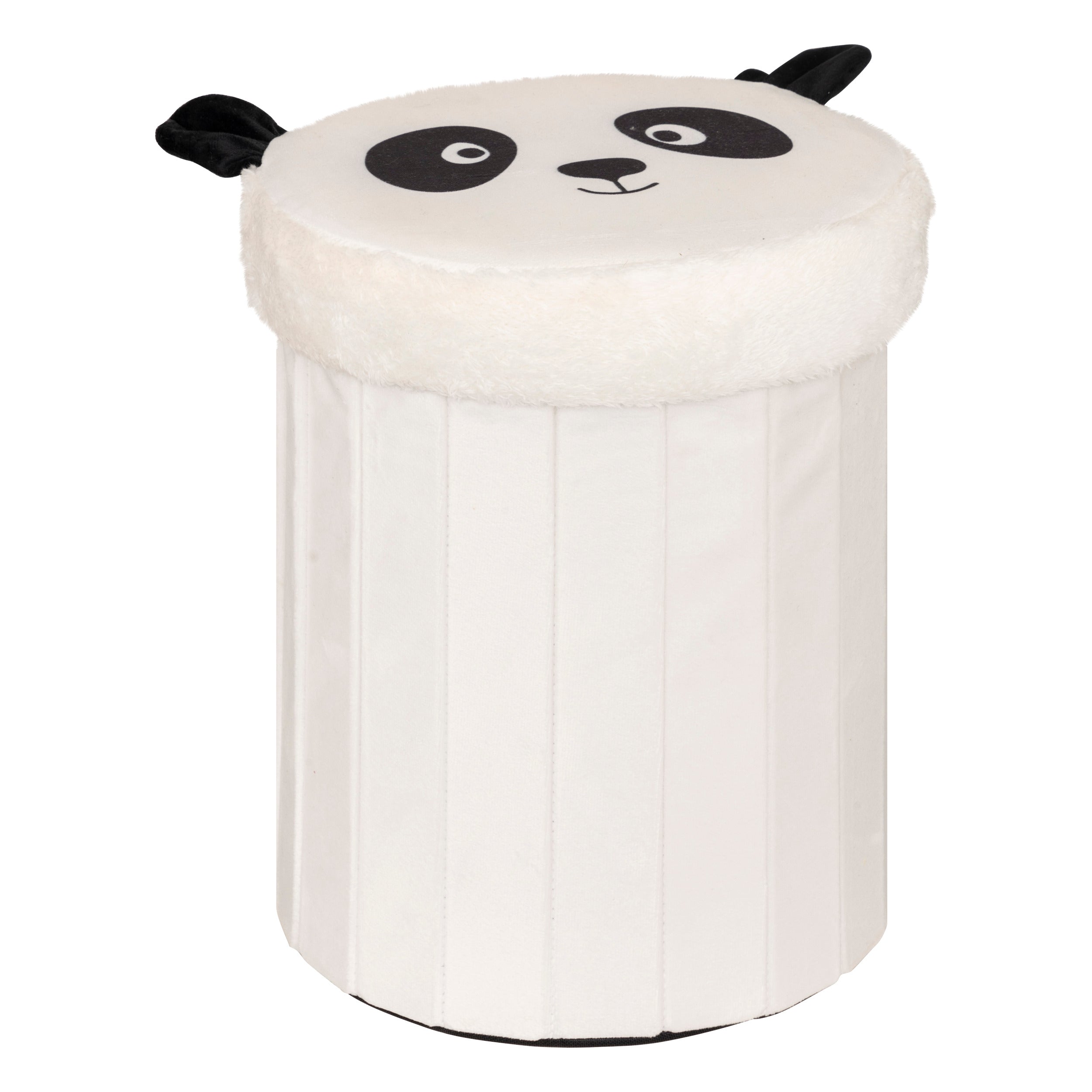 Atmosphera Panda Opvouwbare Poef - Opberger - Ø30xH38cm - Zwart/Wit