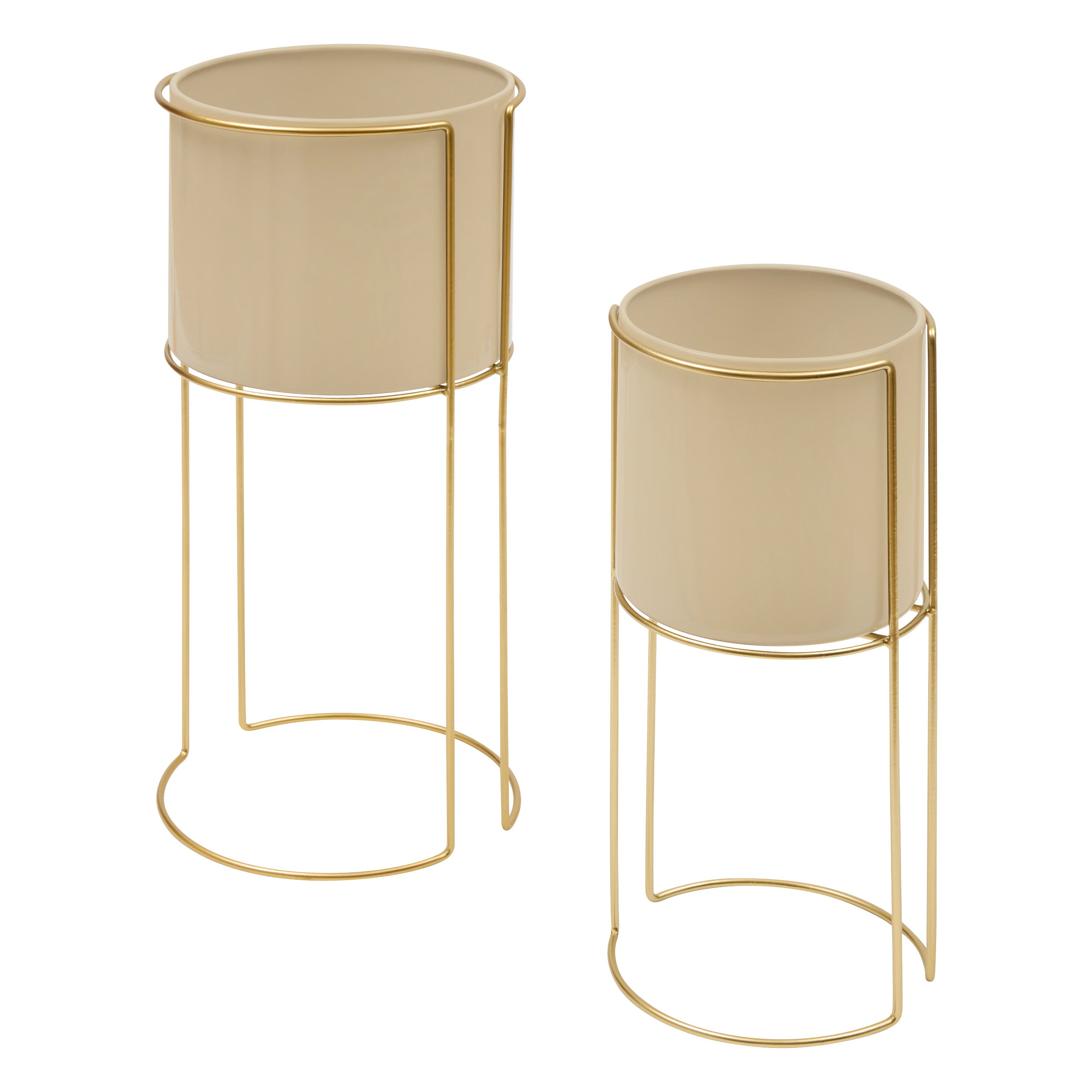 Atmosphera Bloempot/Staanders - Set van 2 stuks - Ø28xH55cm - Beige/Goud