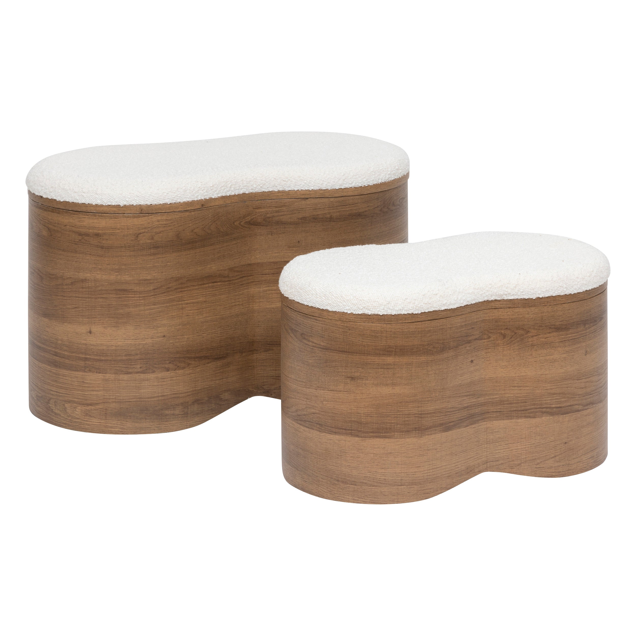 Atmosphera Loe Poefs met opbergruimte - Set van 2 stuks - 72x41x45cm - Wit/Bruin