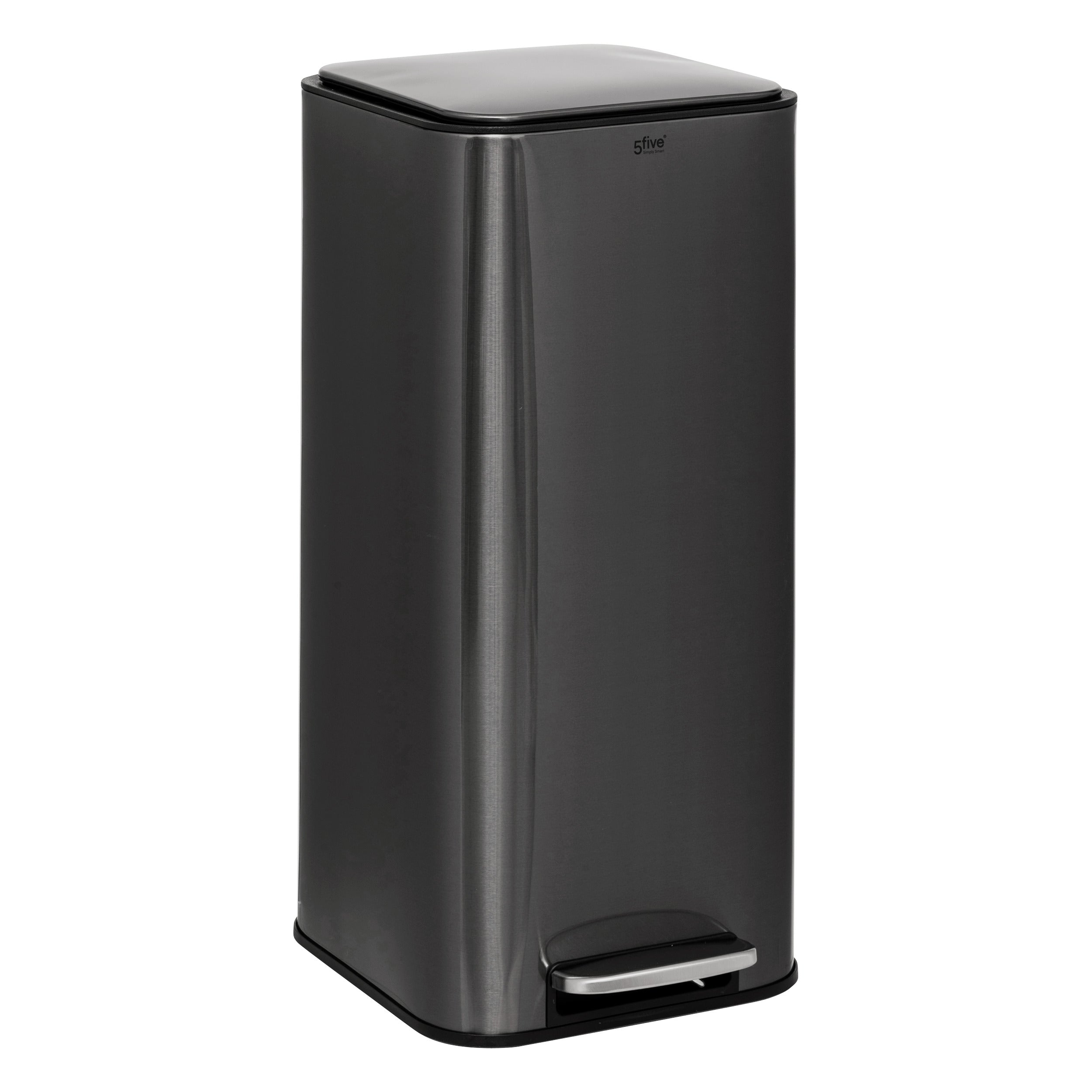 5Five Pedaal Vierkante Afvalemmer - Soft close - 30L - Antraciet