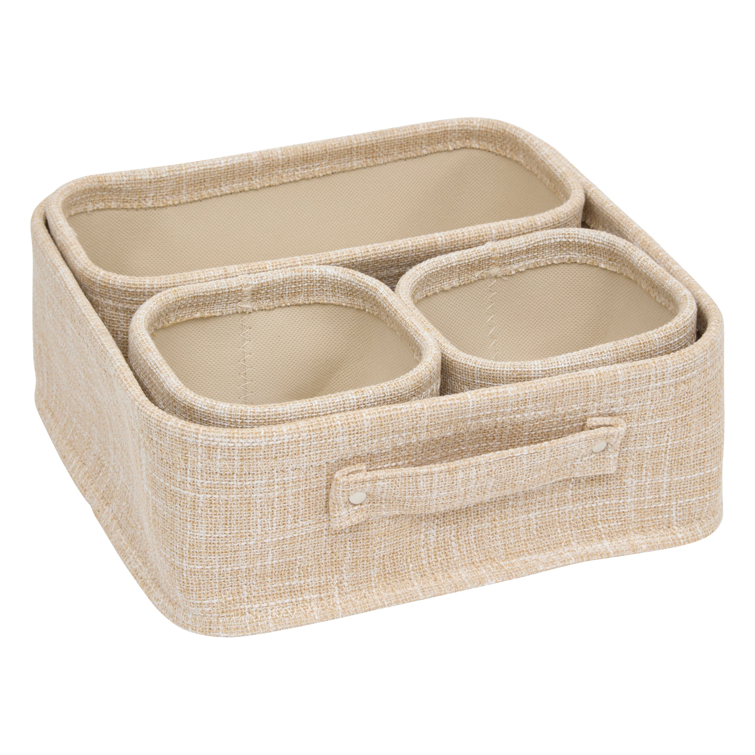 5Five Opbergmanden polyester - Set van 4 stuks - 31x31x10cm - Beige