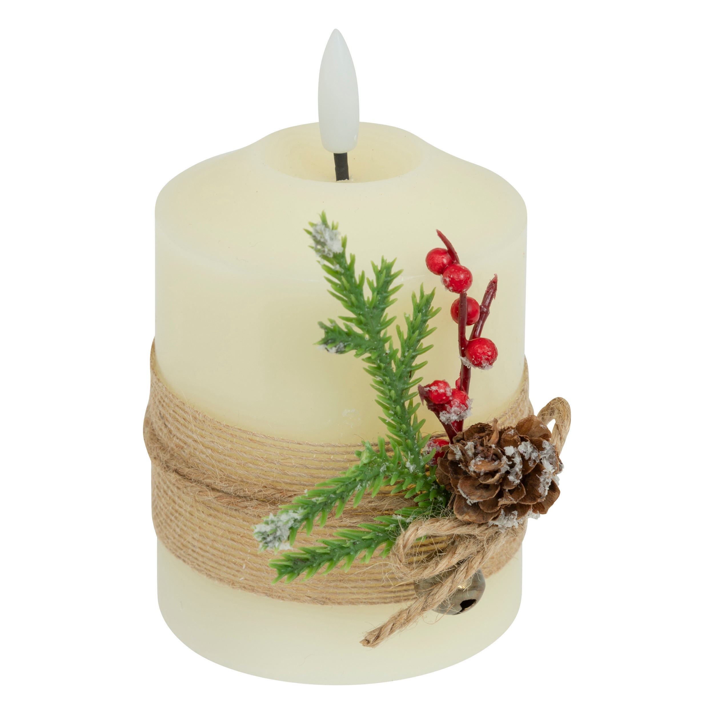 Fééric Lights and Christmas LED Kaars met Takdecoratie - Ø8xH13cm - Wit