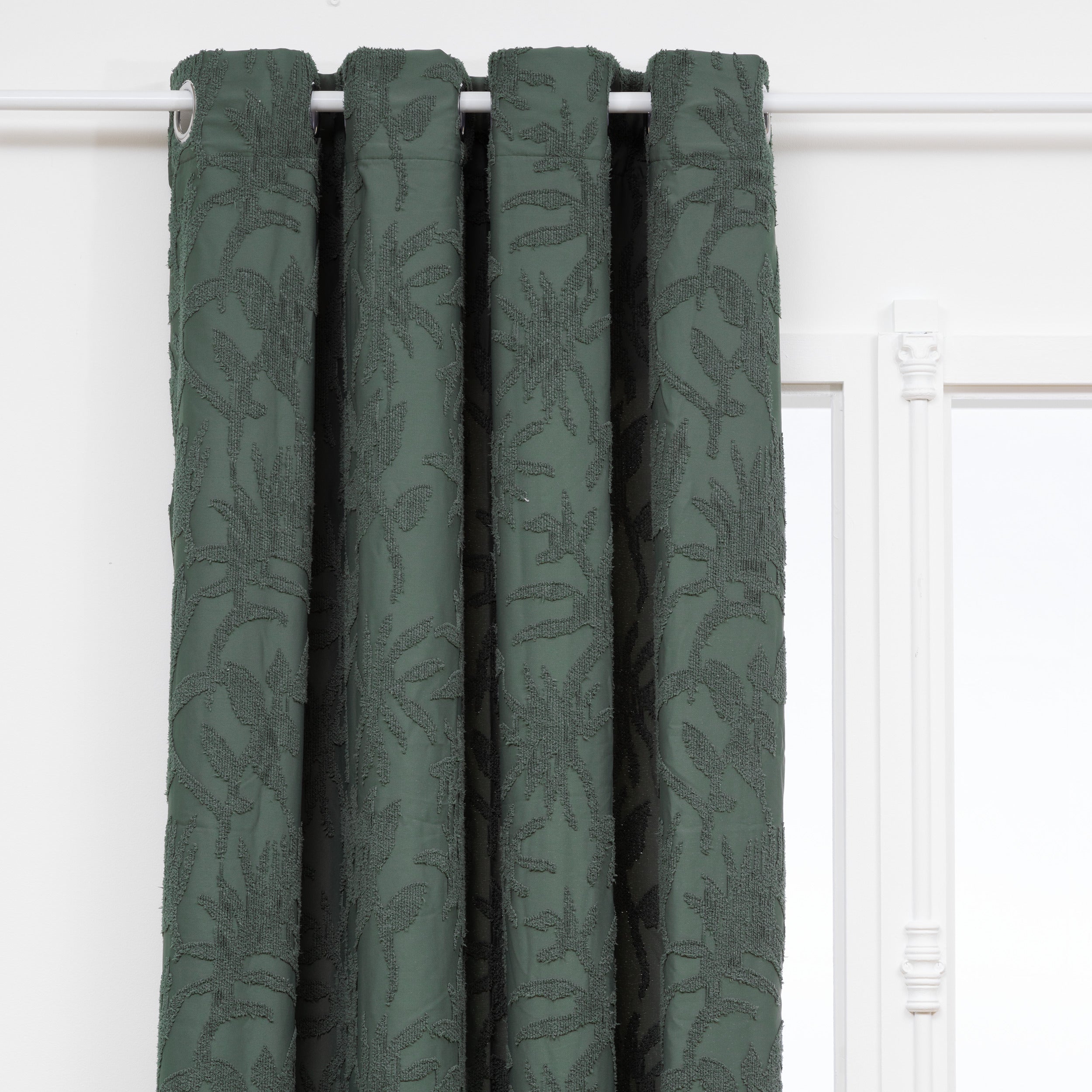 Atmosphera Willow Jacquard Gordijn 135x260cm - Gordijnen kant en klaar met haakjes ringen - Kakigroen
