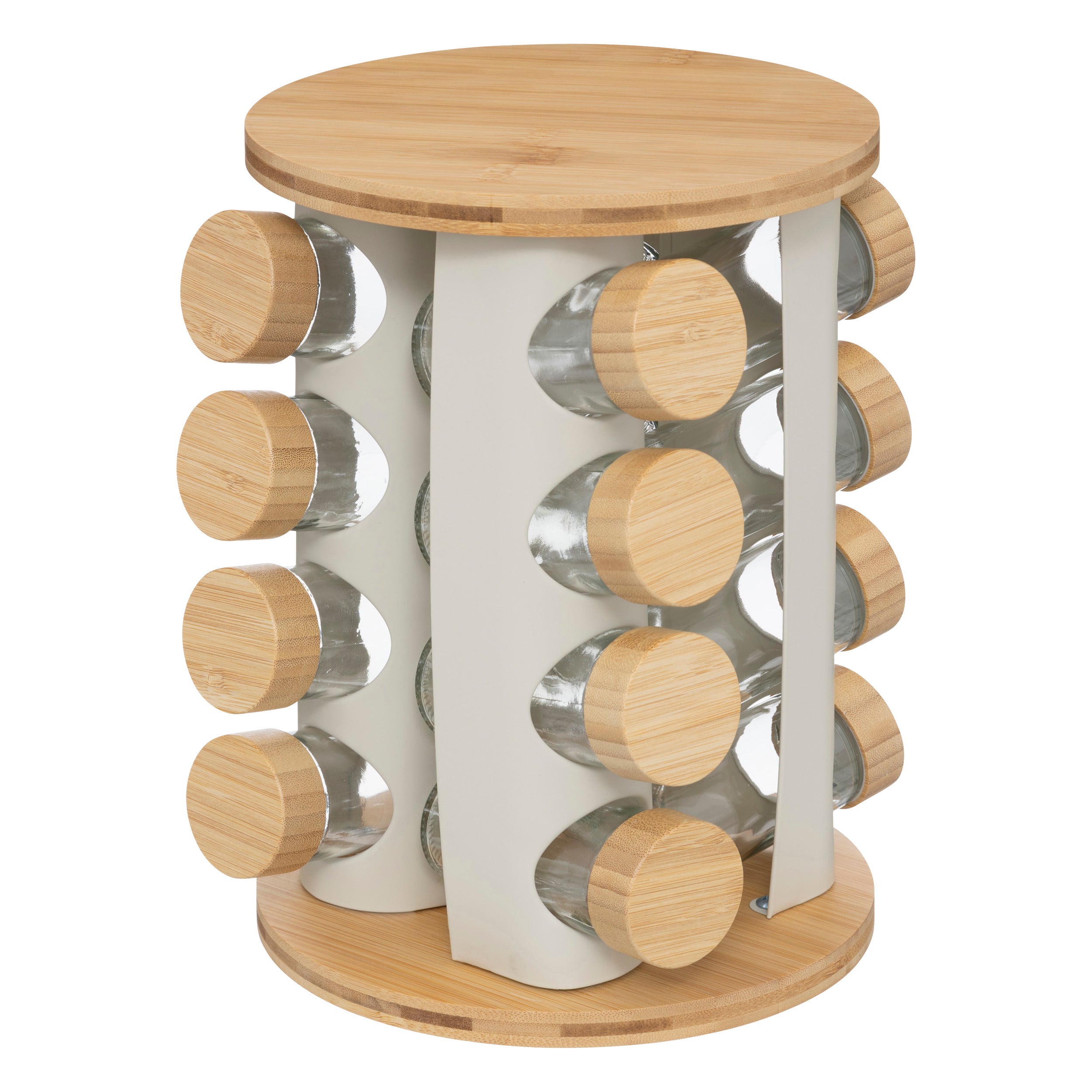 5Five Draaiend Kruidenrek bamboe - 16 Potjes - Ø21xH29cm - Grijs