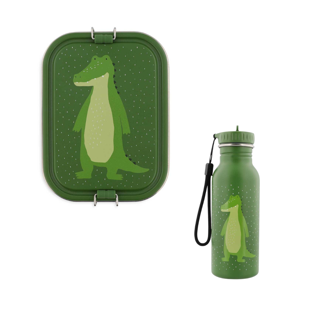 Bundel Trixie Back to School set - Lunchbox/Drinkfles 500ml - Mr. Alligator