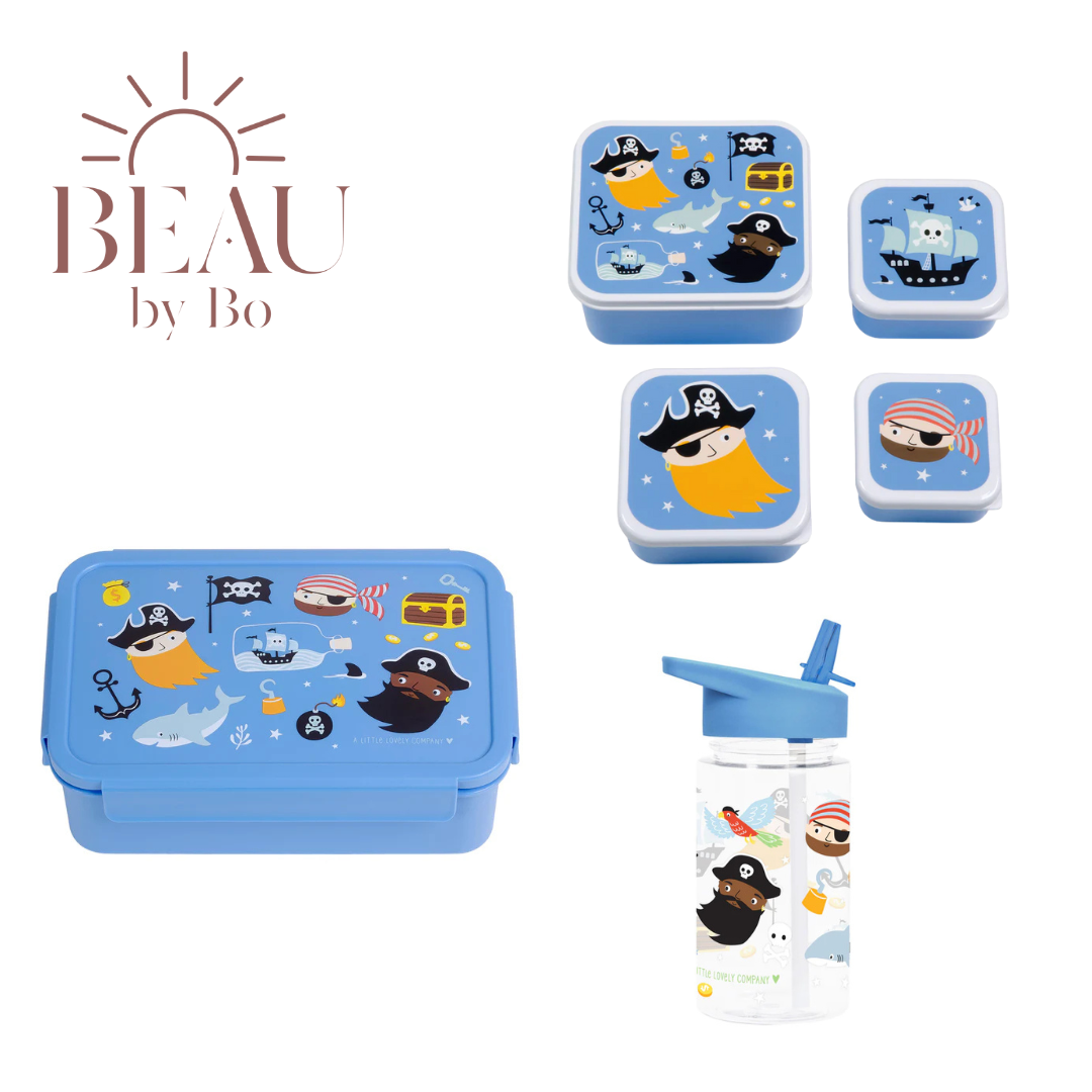 Bundel A Little Lovely Company Back to school set - Drinkfles/4 Snackdozen/Bentobox - Piraten